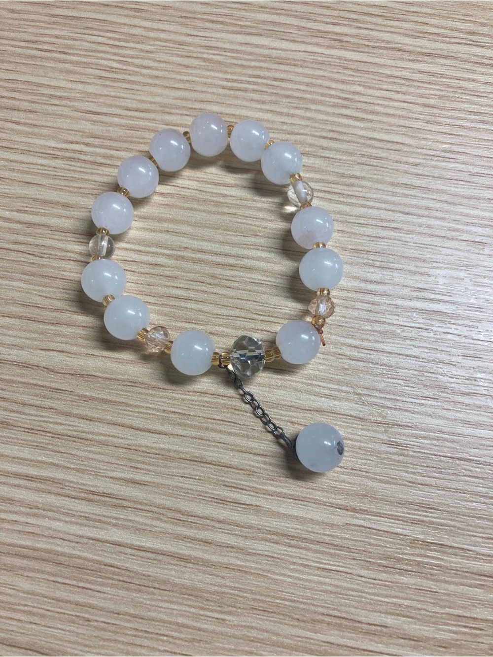 White Beaded Stretch Bracelet with Gold Accents